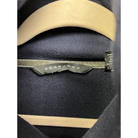 Sean John Sweater Mens XL Varsity Navy Blue button stitched Retro Cowl Neck - Picture 4 of 7